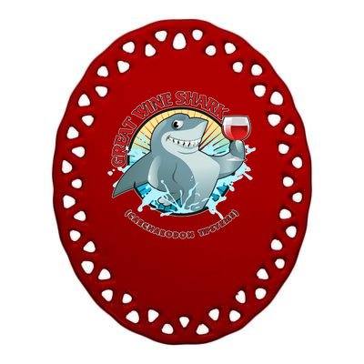 Funny Great Wine Shark Emblem Ceramic Oval Ornament