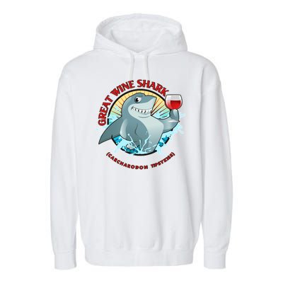 Funny Great Wine Shark Emblem Garment-Dyed Fleece Hoodie