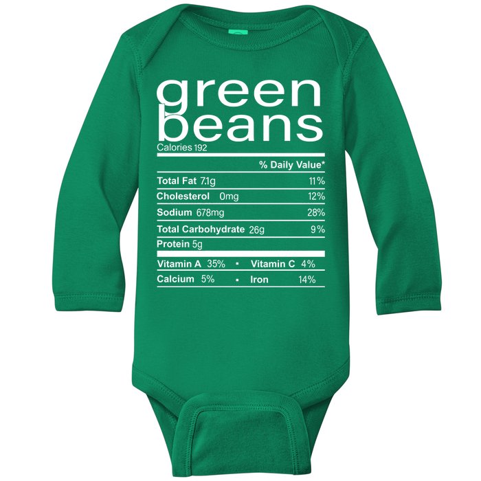 Funny Green Bean Nutrition Baby Long Sleeve Bodysuit