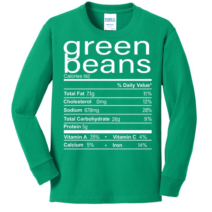 Funny Green Bean Nutrition Kids Long Sleeve Shirt