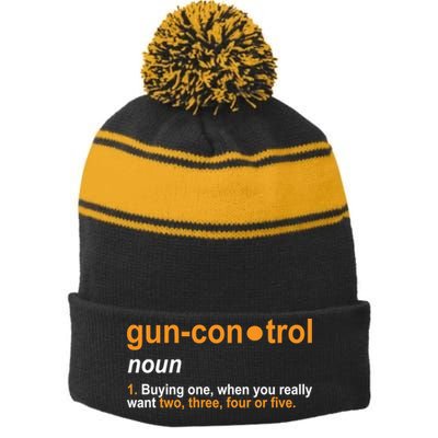 Funny Gun Control Definition Stripe Pom Pom Beanie