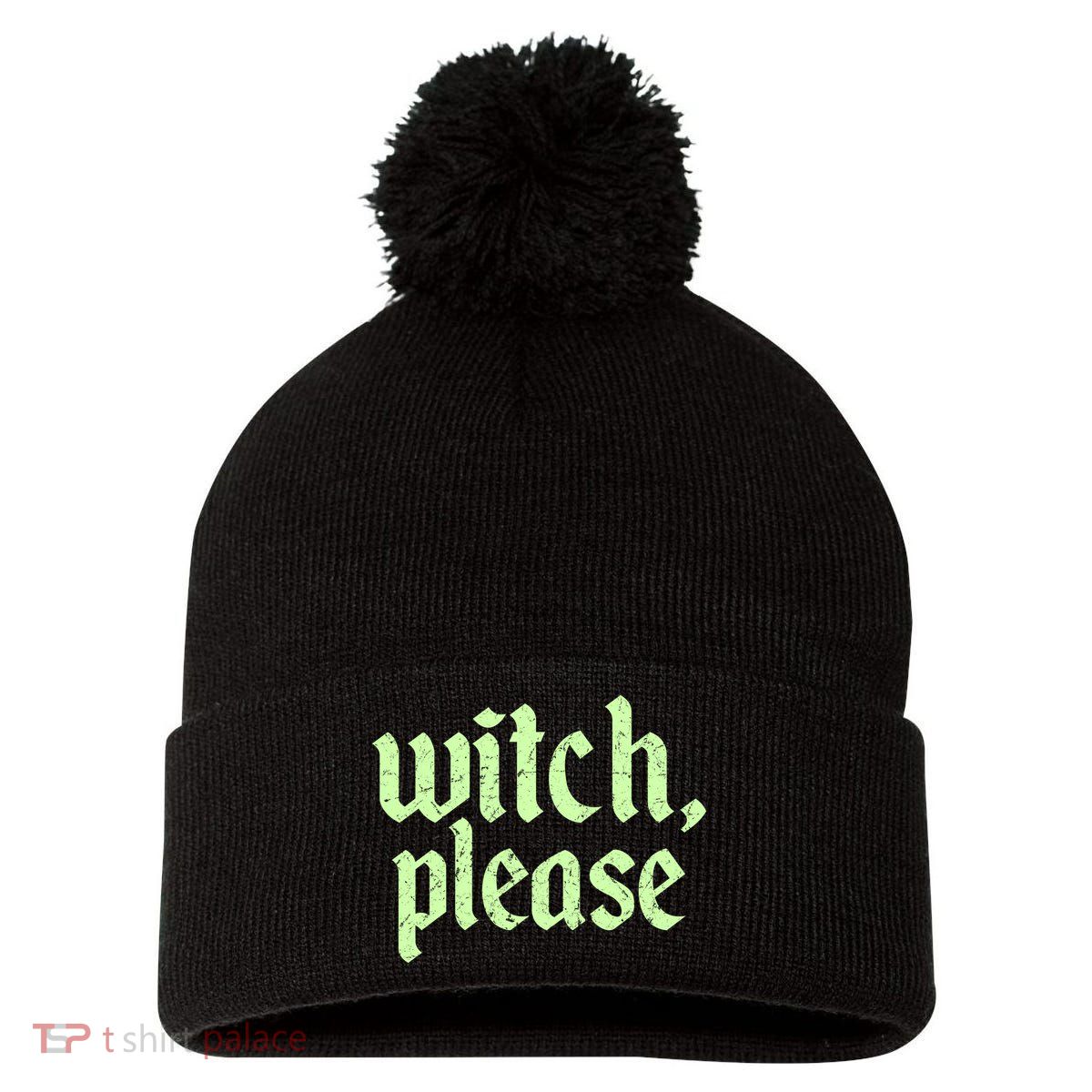 Funny Halloween Distressed Witch Please  Pom Pom 12in Knit Beanie