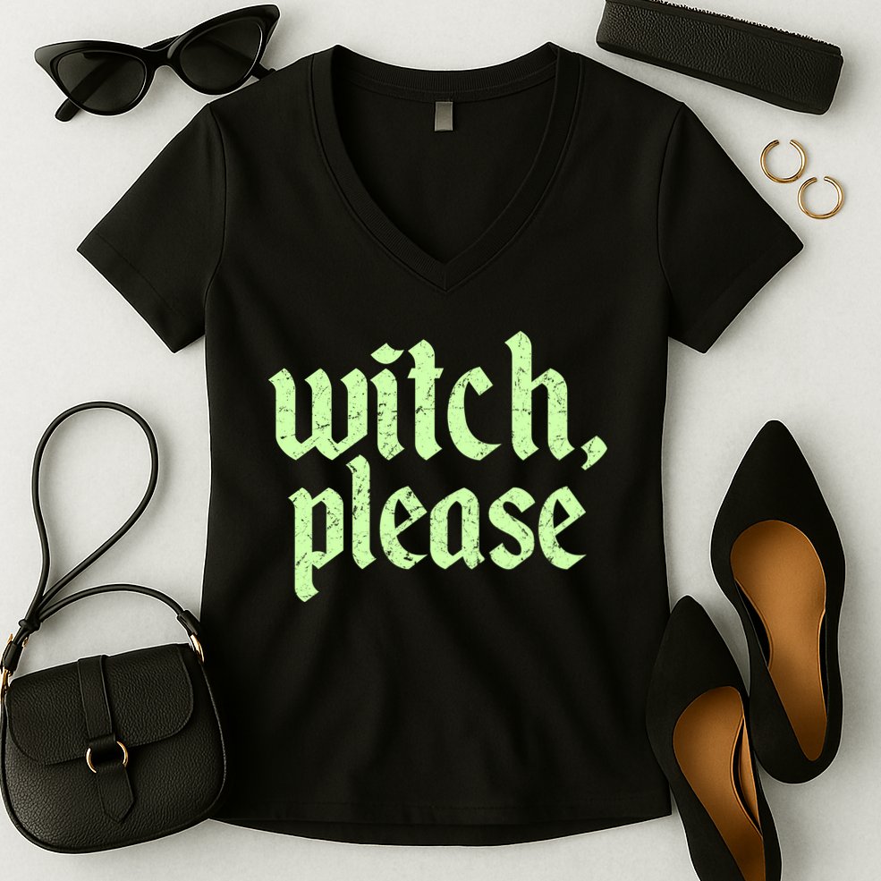 Funny Halloween Distressed Witch Please  Women's V-Neck T-Shirt
