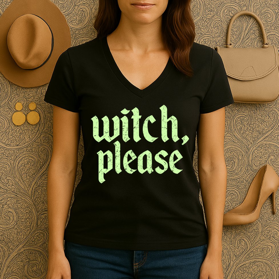 Funny Halloween Distressed Witch Please  Women's V-Neck T-Shirt