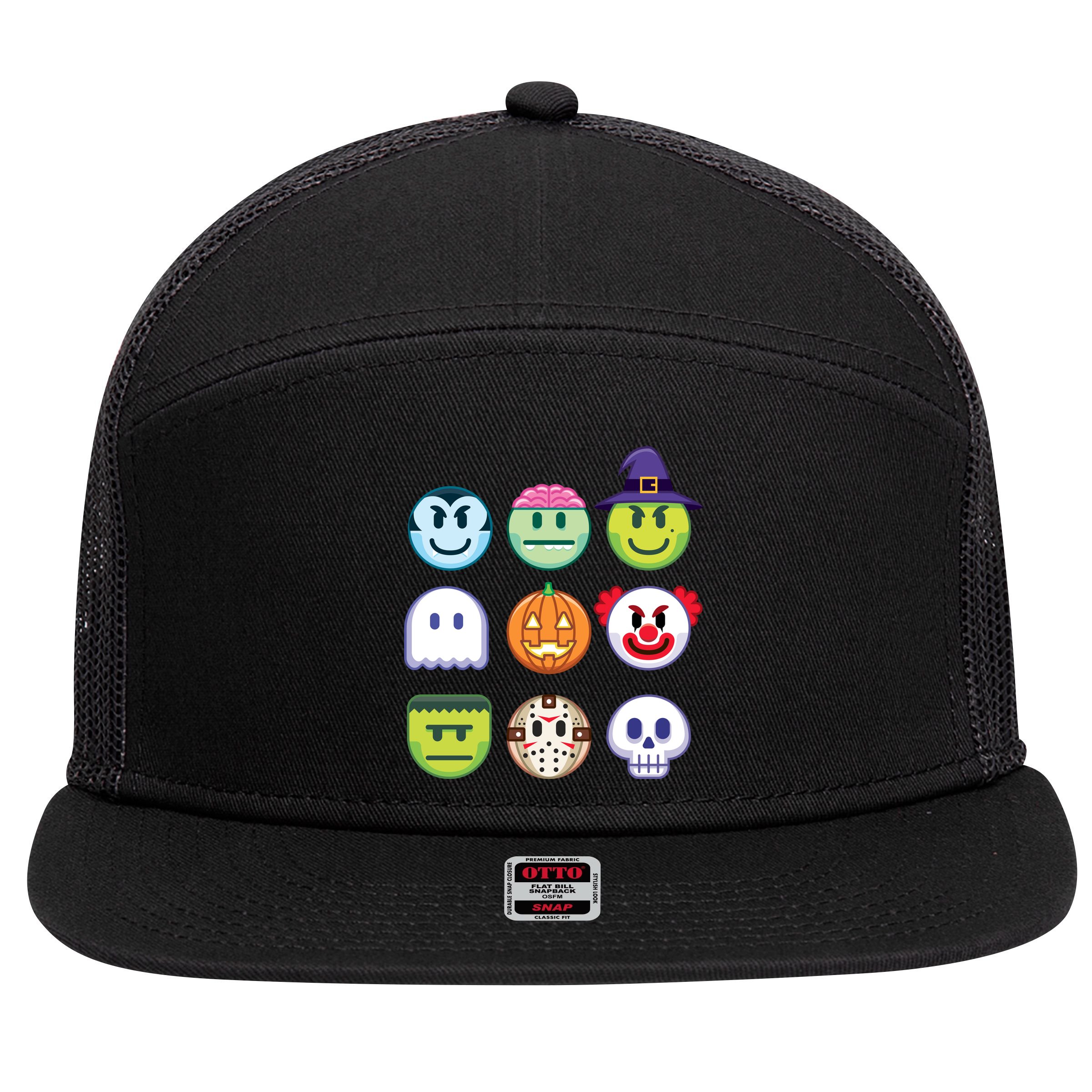 Funny Halloween Emoji's 7 Panel Mesh Trucker Snapback Hat