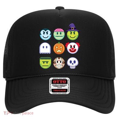 Funny Halloween Emoji's High Crown Mesh Back Trucker Hat