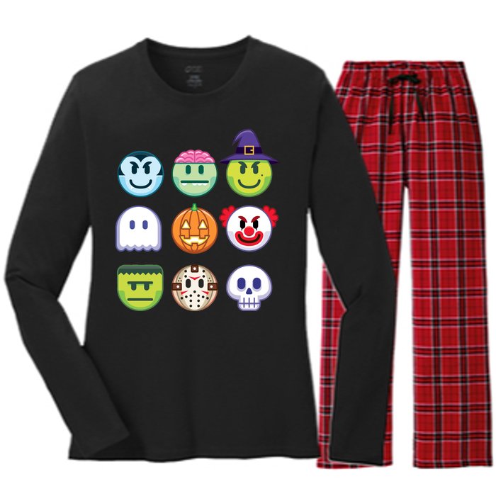 Funny Halloween Emoji's Women's Long Sleeve Flannel Pajama Set 