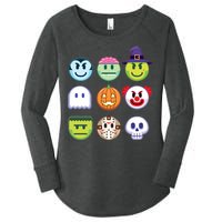 Funny Halloween Emoji's Women's Perfect Tri Tunic Long Sleeve Shirt