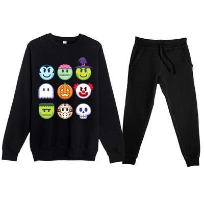 Funny Halloween Emoji's Premium Crewneck Sweatsuit Set