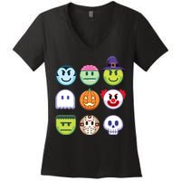 Funny Halloween Emoji's Women's V-Neck T-Shirt