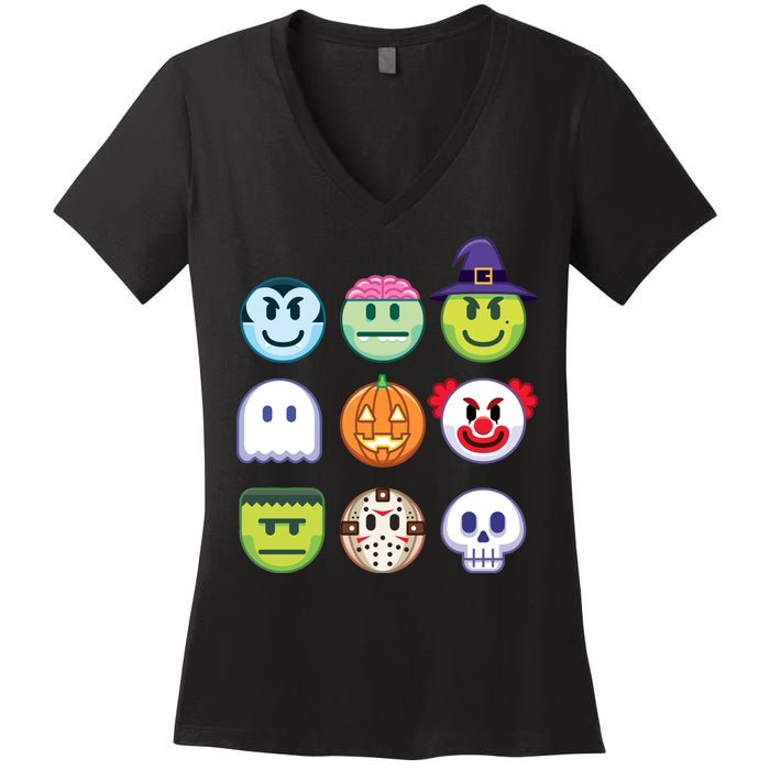 Funny Halloween Emoji's Women's V-Neck T-Shirt