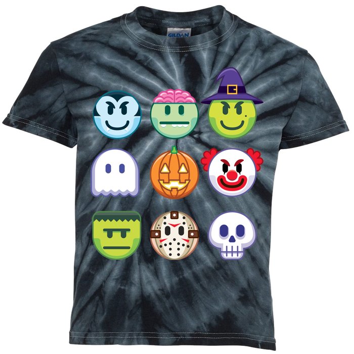 Funny Halloween Emoji's Kids Tie-Dye T-Shirt