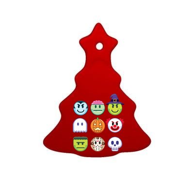 Funny Halloween Emoji's Ceramic Tree Ornament