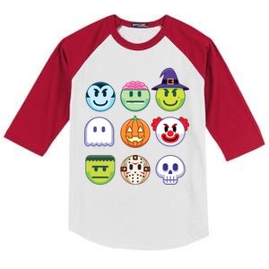 Funny Halloween Emoji's Kids Colorblock Raglan Jersey