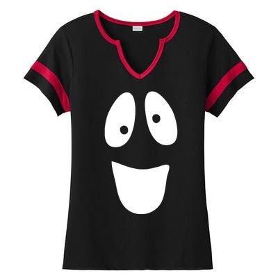 Funny Halloween Ghost Face Ladies Halftime Notch Neck Tee