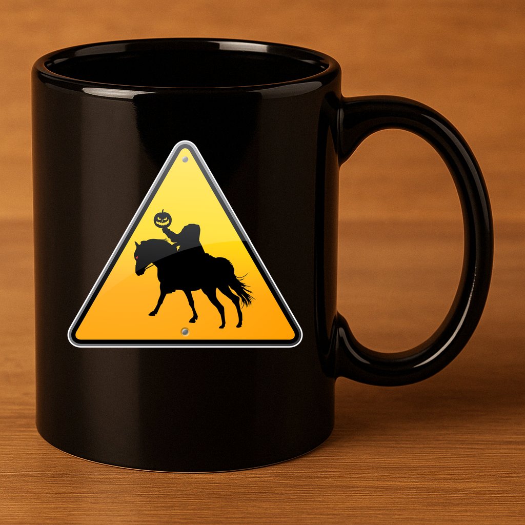 Funny Halloween Headless Horseman Crossing 11oz C Handle Ceramic Mug