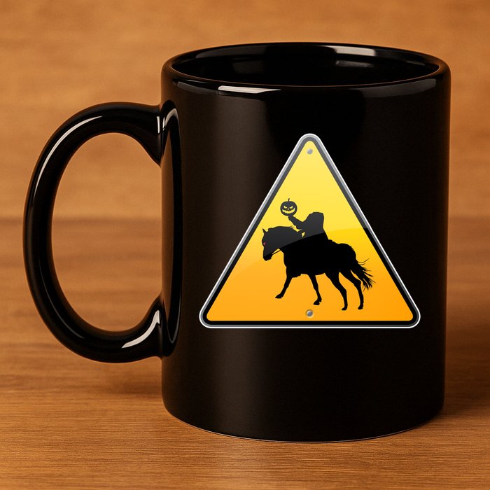Funny Halloween Headless Horseman Crossing 11oz C Handle Ceramic Mug