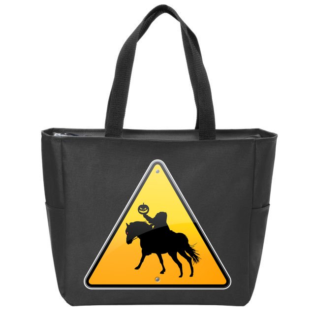 Funny Halloween Headless Horseman Crossing Zip Tote Bag