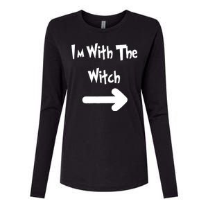 Funny Halloween I'm With The Witch  Womens Cotton Relaxed Long Sleeve T-Shirt