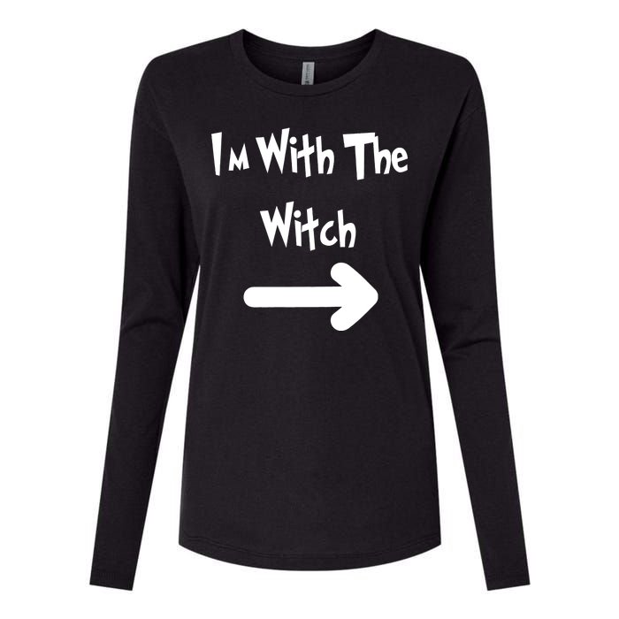 Funny Halloween I'm With The Witch  Womens Cotton Relaxed Long Sleeve T-Shirt