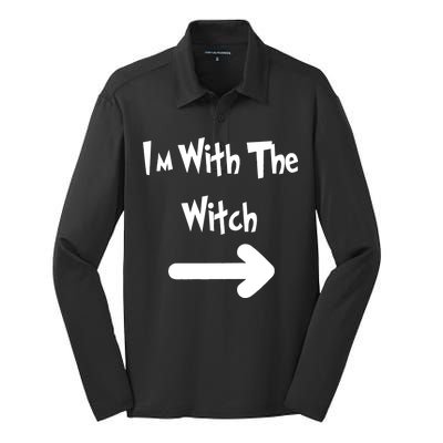 Funny Halloween I'm With The Witch  Silk Touch Performance Long Sleeve Polo