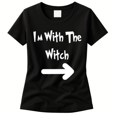 Funny Halloween I'm With The Witch  Womens T-Shirt