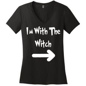 Funny Halloween I'm With The Witch  Women's V-Neck T-Shirt