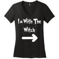 Funny Halloween I'm With The Witch  Women's V-Neck T-Shirt