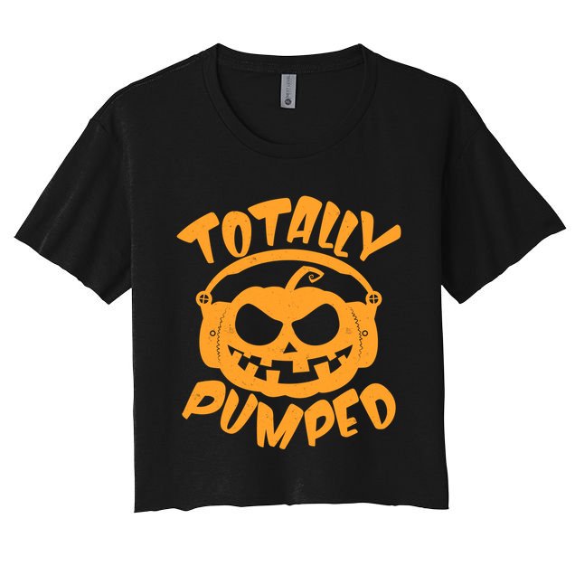 Funny Halloween Totally Pumped Headphones Pumpkin Crop Top