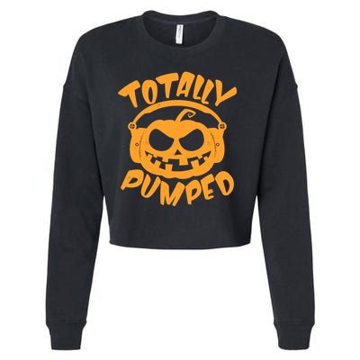 Funny Halloween Totally Pumped Headphones Pumpkin Cropped Pullover Crew