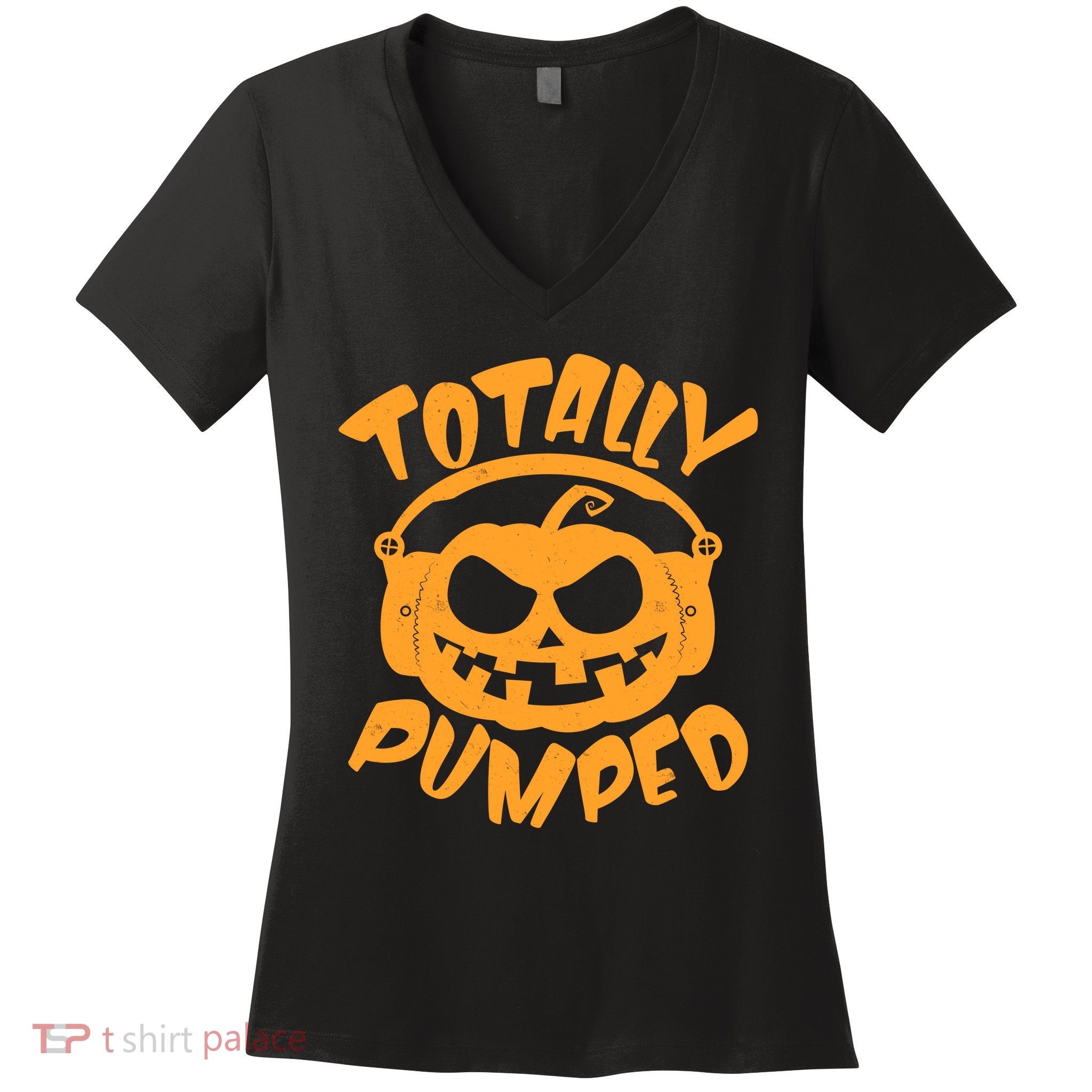 Funny Halloween Totally Pumped Headphones Pumpkin Women's V-Neck T-Shirt