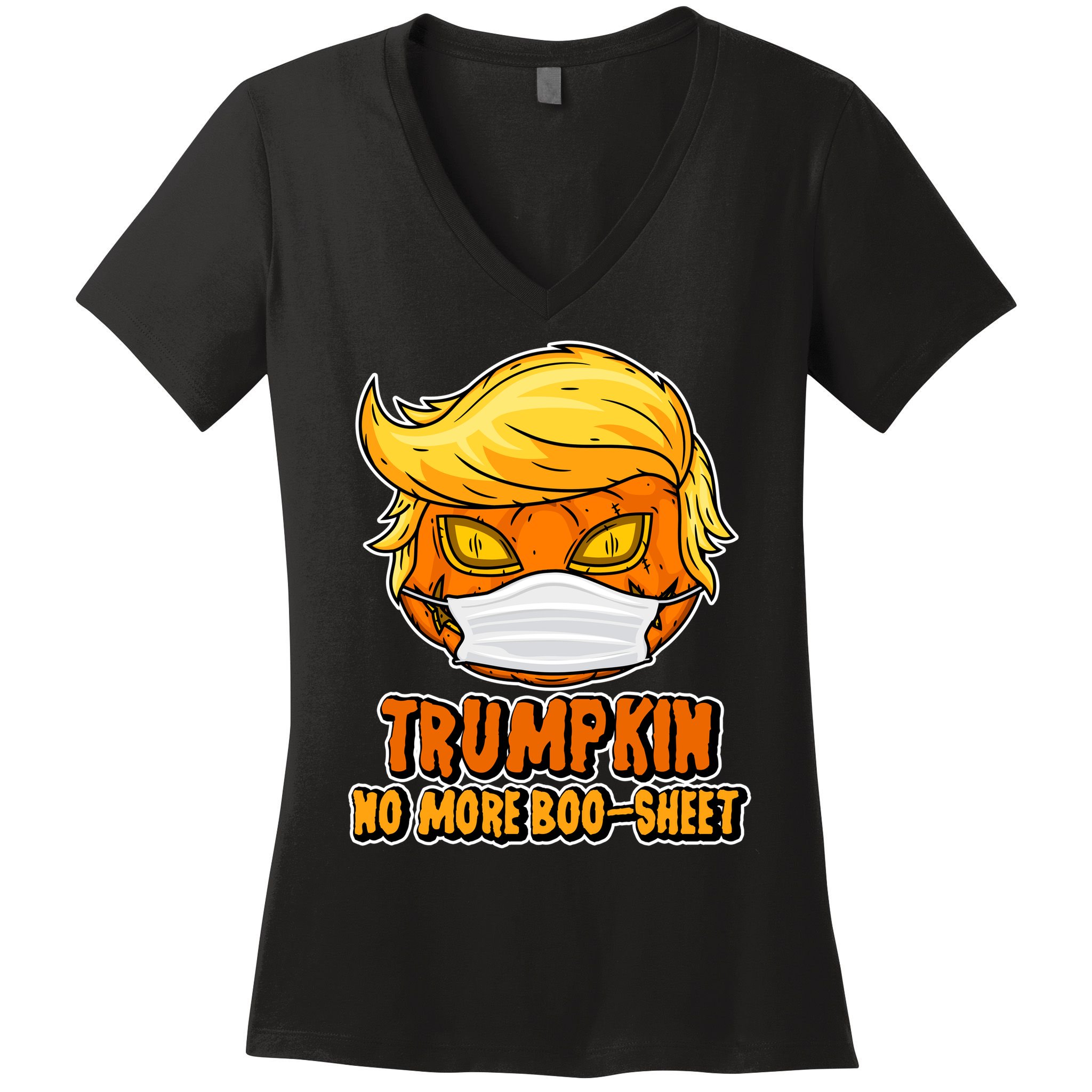Funny Halloween Trumpkin No More Boo-Sheet Women's V-Neck T-Shirt
