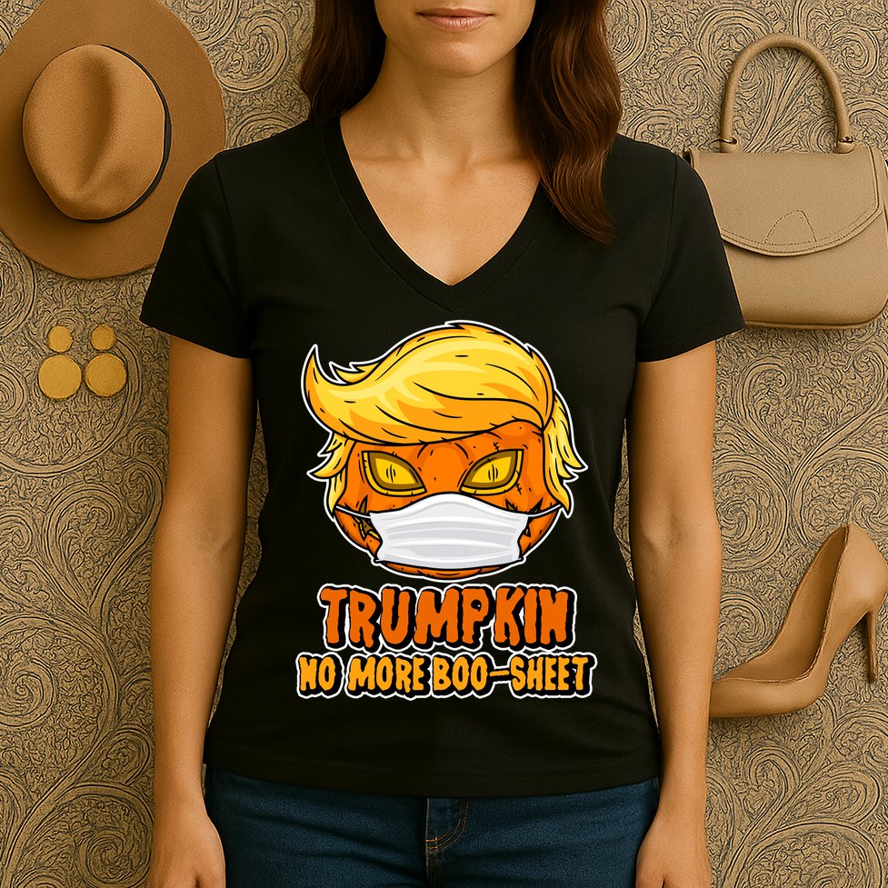 Funny Halloween Trumpkin No More Boo-Sheet Women's V-Neck T-Shirt