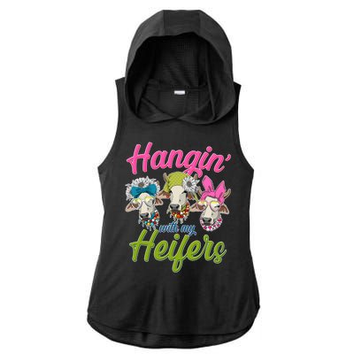 Funny Hangin' With My Heifers Cows Ladies PosiCharge Tri-Blend Wicking Draft Hoodie Tank