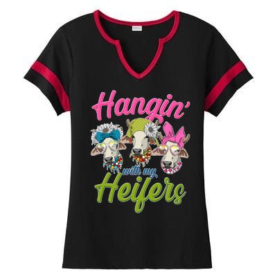 Funny Hangin' With My Heifers Cows Ladies Halftime Notch Neck Tee