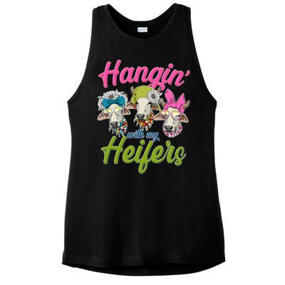 Funny Hangin' With My Heifers Cows Ladies PosiCharge Tri-Blend Wicking Tank