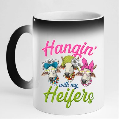 Funny Hangin' With My Heifers Cows 11oz Black Color Changing Mug