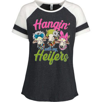 Funny Hangin' With My Heifers Cows Enza Ladies Jersey Colorblock Tee