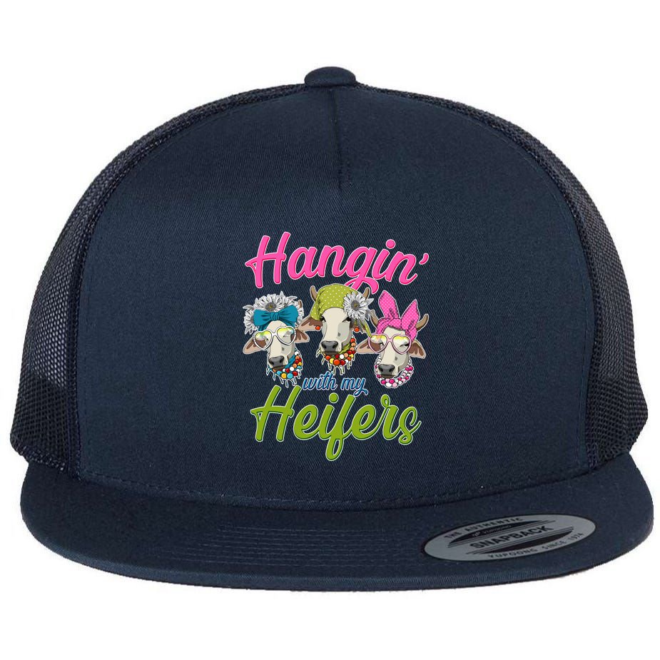 Funny Hangin' With My Heifers Cows Flat Bill Trucker Hat