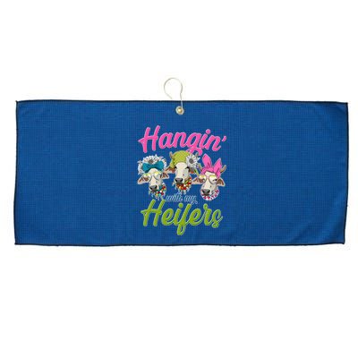 Funny Hangin' With My Heifers Cows Large Microfiber Waffle Golf Towel