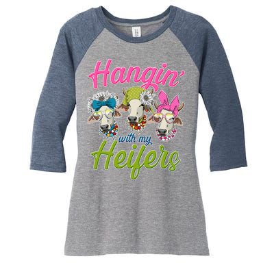 Funny Hangin' With My Heifers Cows Women's Tri-Blend 3/4-Sleeve Raglan Shirt