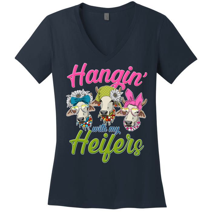 Funny Hangin' With My Heifers Cows Women's V-Neck T-Shirt