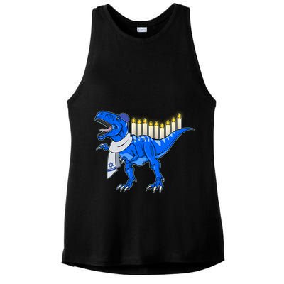 Funny Hanukah Menorasaurus T-Rex Dinosaur Ladies PosiCharge Tri-Blend Wicking Tank