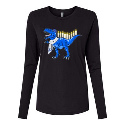 Funny Hanukah Menorasaurus T-Rex Dinosaur Womens Cotton Relaxed Long Sleeve T-Shirt