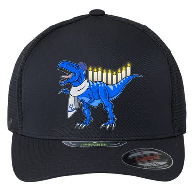 Funny Hanukah Menorasaurus T-Rex Dinosaur Flexfit Unipanel Trucker Cap