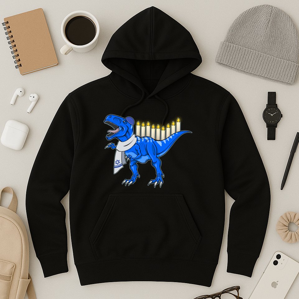 Funny Hanukah Menorasaurus T-Rex Dinosaur Hoodie