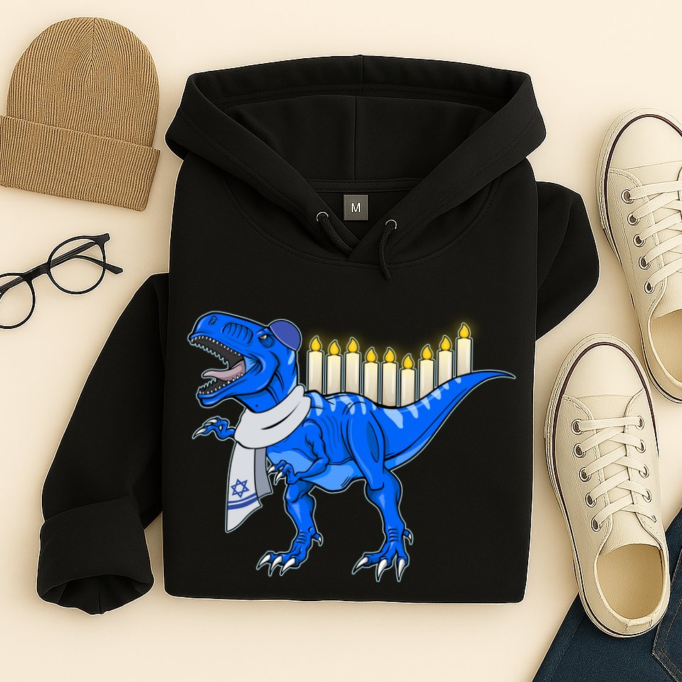 Funny Hanukah Menorasaurus T-Rex Dinosaur Hoodie