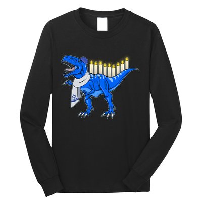 Funny Hanukah Menorasaurus T-Rex Dinosaur Long Sleeve Shirt