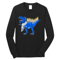 Funny Hanukah Menorasaurus T-Rex Dinosaur Long Sleeve Shirt