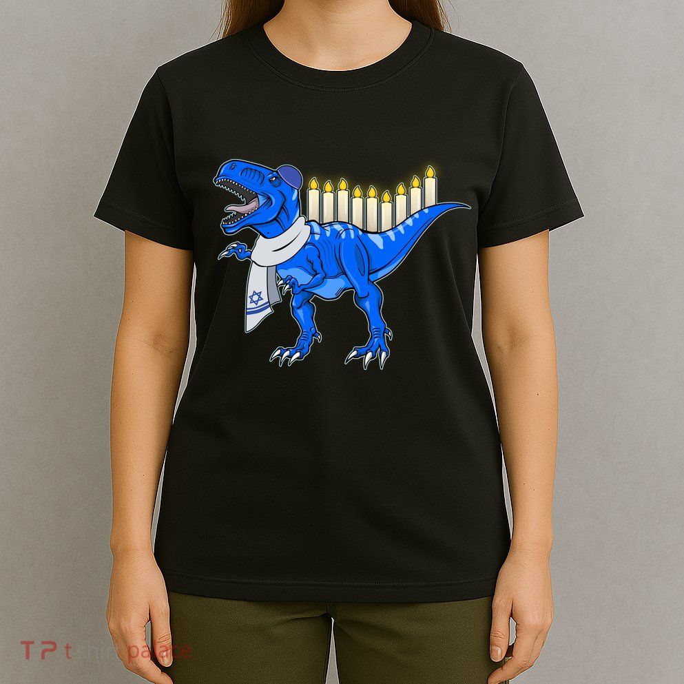 Funny Hanukah Menorasaurus T-Rex Dinosaur T-Shirt